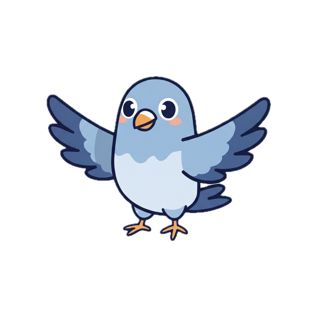 Atlas pigeon mascot welcoming the user into the app